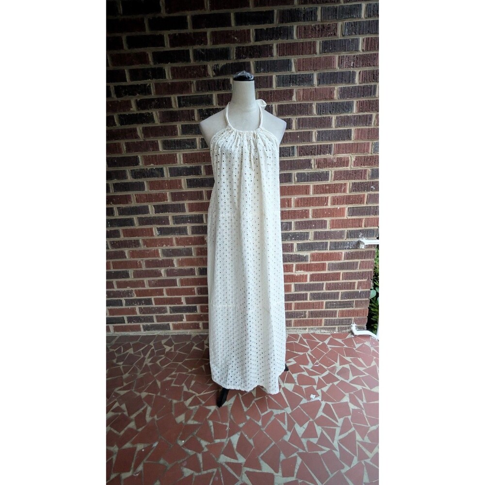Vitamin A White Eyelet Halter Maxi Dress Open Back Beach Cover Up XL